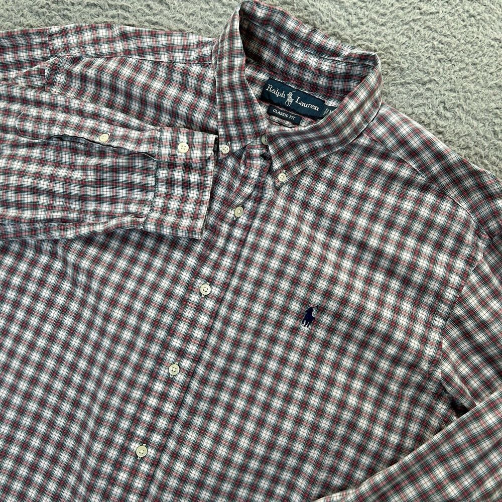 Ralph Lauren Shirt Mens XL Red Plaid Classic Fit Button Down Embroidered Pony